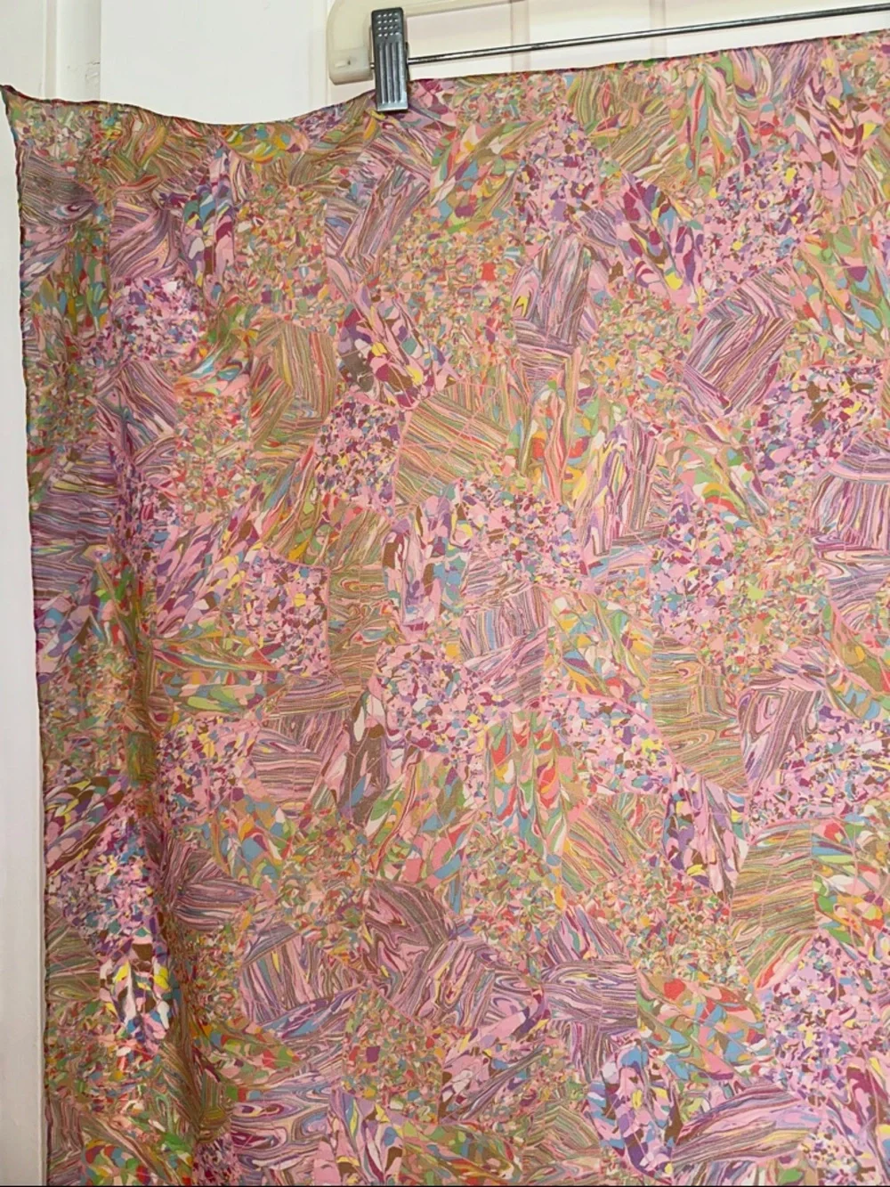 Vtg  Very Large Pastel Abstract Print Square Scarf or Wrap- Pink, Green & Purple
